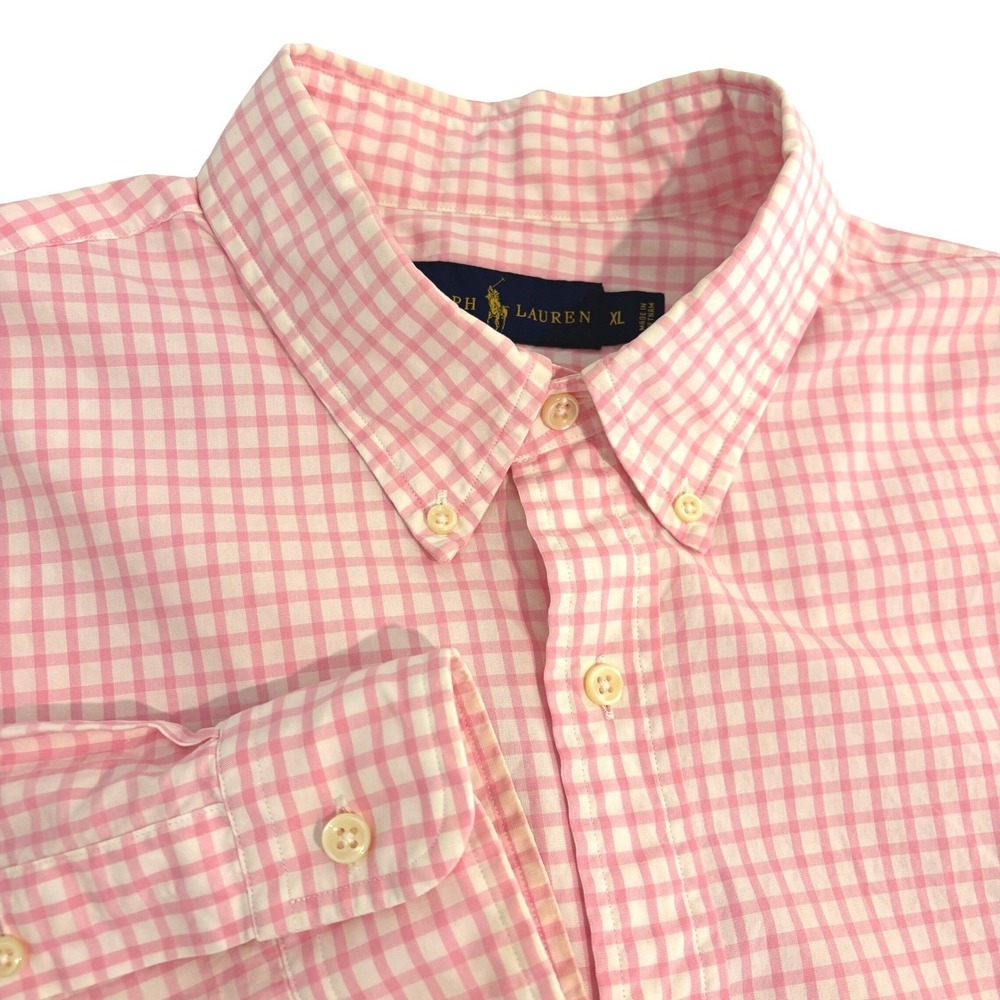 Ralph Lauren Bubble Gum Pink Gingham Shirt Men XL Button Down Long Sleeve Preppy
